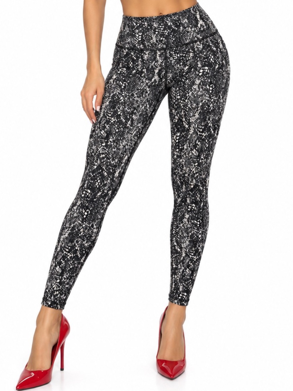 SPANX Snakeskin Print High-Rise Leggings Black Gray Size Large